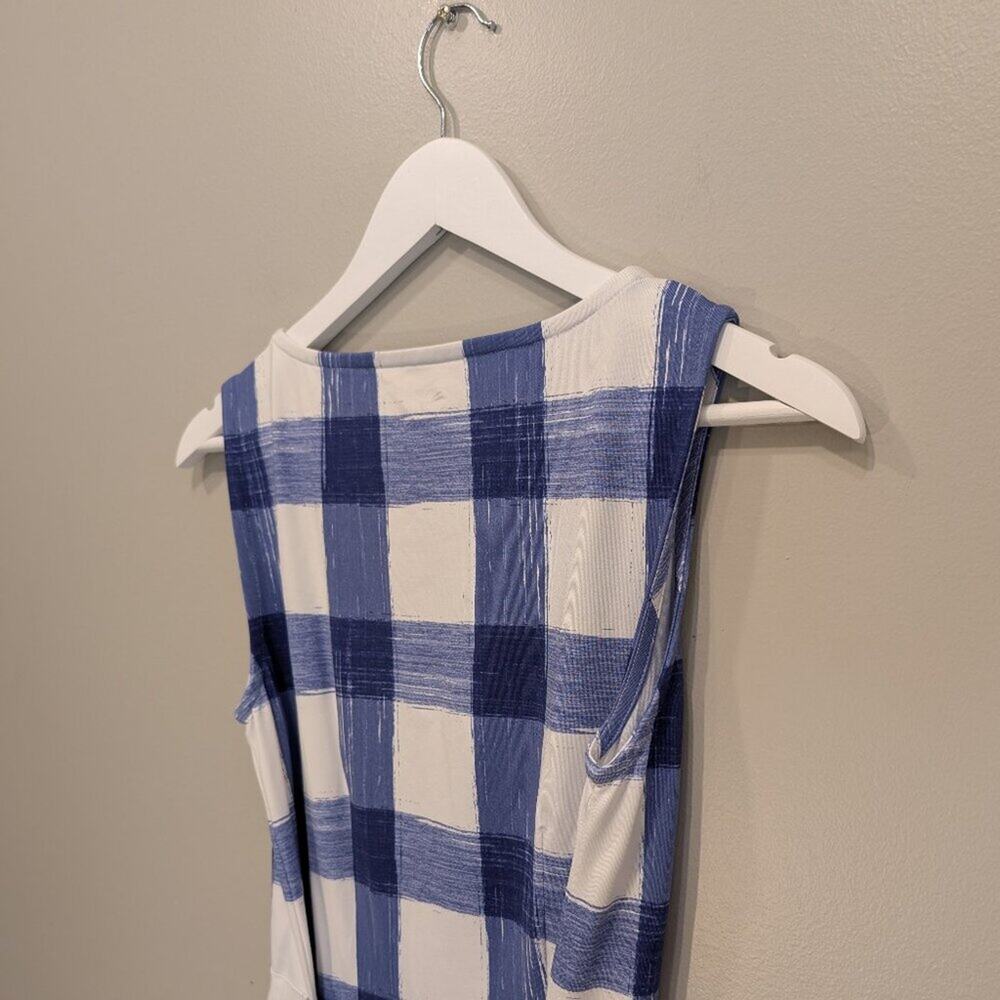 Vineyard Vines Flare Dress Painted Gingham Print Sleeveless Blue/White - Size S - Picture 4 of 6